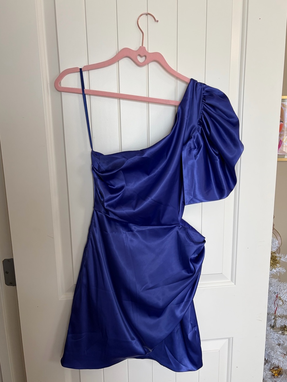 one shoulder satin dress with cutout